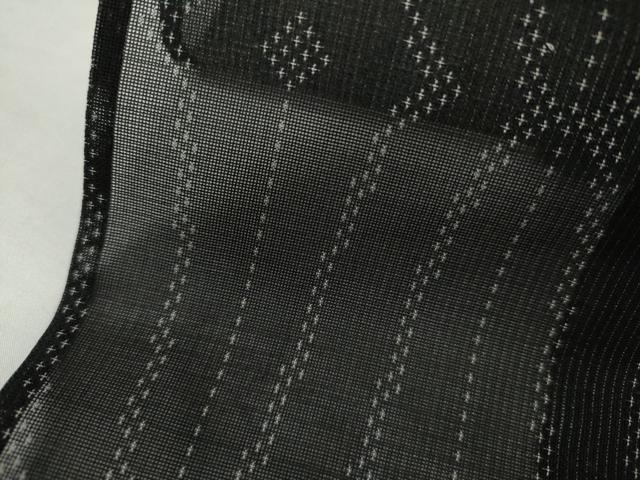 平和屋着物*夏物 お召 風通紗 幾何学文様 黒地 正絹 逸品 AABI9746cs