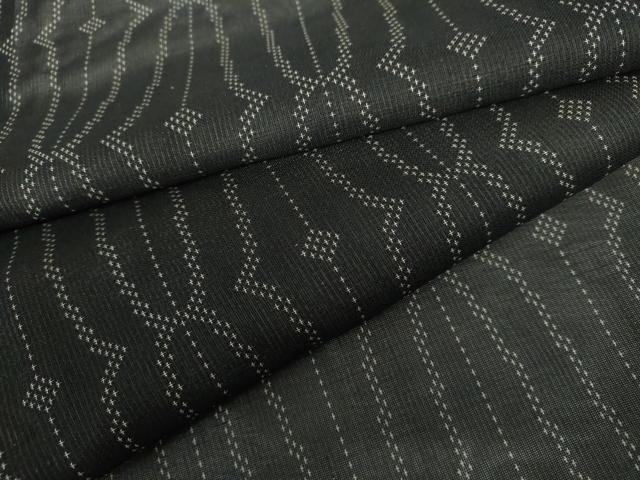 平和屋着物*夏物 お召 風通紗 幾何学文様 黒地 正絹 逸品 AABI9746cs