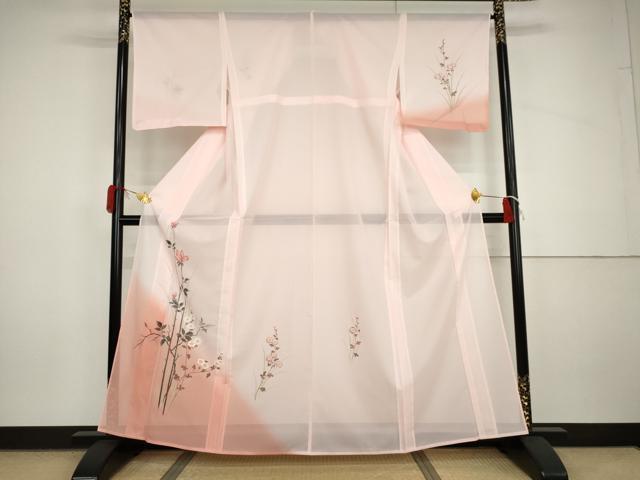 平和屋着物*夏物 訪問着 絽 手描き 枝花文 暈し染め 洗える着物 AABI9749cs