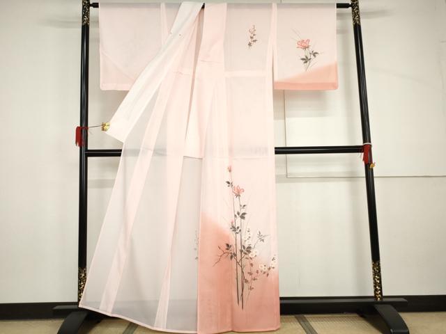 平和屋着物*夏物 訪問着 絽 手描き 枝花文 暈し染め 洗える着物 AABI9749cs