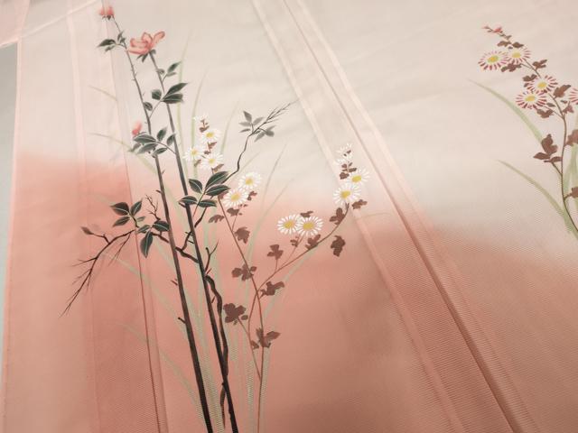 平和屋着物*夏物 訪問着 絽 手描き 枝花文 暈し染め 洗える着物 AABI9749cs