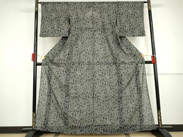 平和屋着物*夏物 小紋 絽 枝花文 黒地 高島屋扱い 洗える着物 AABI9750cs