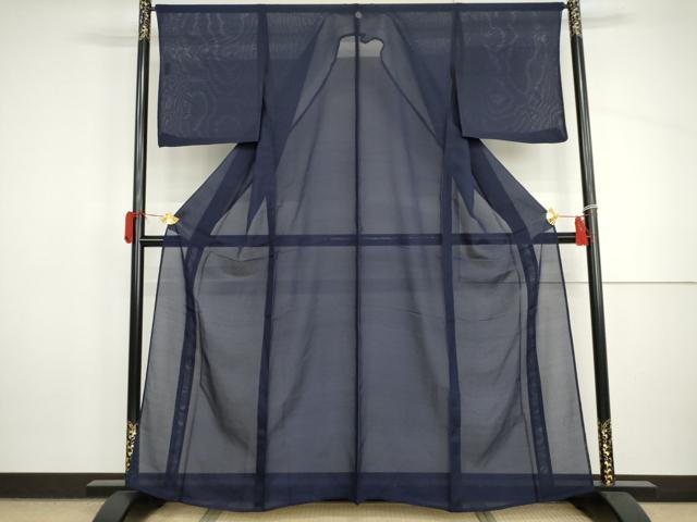 平和屋着物*夏物 色無地 絽 紺青色 正絹 逸品 AABI9758cs