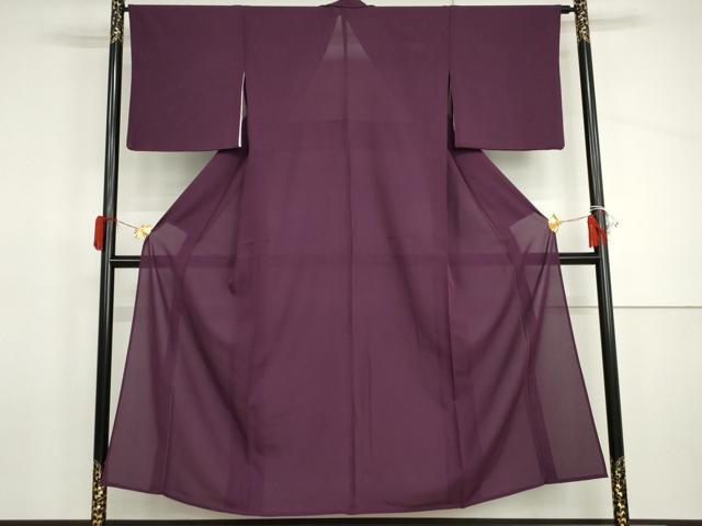 平和屋着物*夏物 色無地 絽 葡萄色 正絹 逸品 AABI9765cs