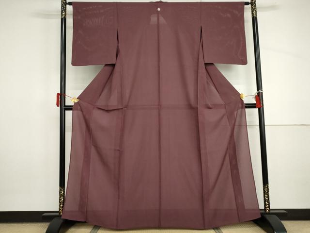平和屋着物*夏物 色無地 縦絽 暗紅色 正絹 逸品 AABI9770cs