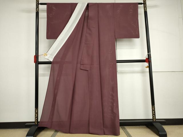 平和屋着物*夏物 色無地 縦絽 暗紅色 正絹 逸品 AABI9770cs