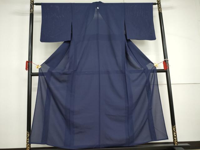 平和屋着物*夏物 色無地 絽 紺藍色 正絹 逸品 AABI9772cs