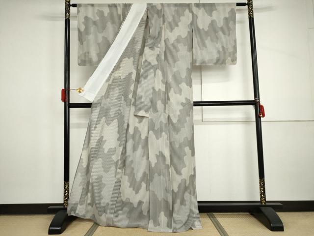 平和屋着物*夏物 お召 縦絽 霞文 正絹 逸品 未使用 AABI9774cs