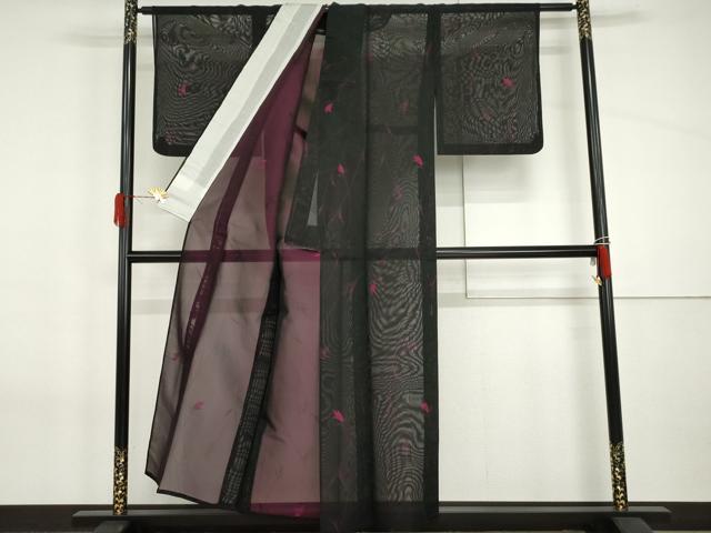 平和屋着物*夏物 小紋 枝花文 黒地 正絹 逸品 AABI9776cs