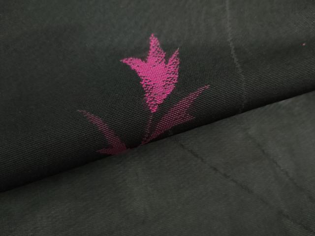 平和屋着物*夏物 小紋 枝花文 黒地 正絹 逸品 AABI9776cs