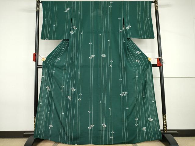 平和屋着物*夏物 小紋 絽縮緬 舞花文 洗える着物 AABI9779cs