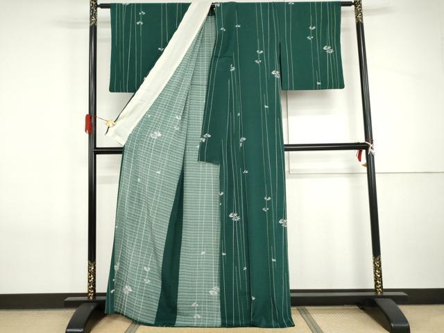 平和屋着物*夏物 小紋 絽縮緬 舞花文 洗える着物 AABI9779cs