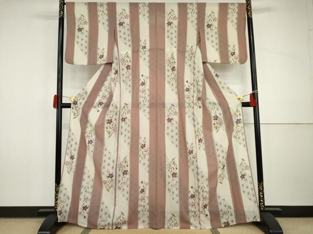 平和屋着物*夏物 小紋 紗 花麻の葉間道 洗える着物 AABI9781cs