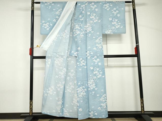 平和屋着物*夏物 小紋 絽 花籬文 洗える着物 AABI9788cs