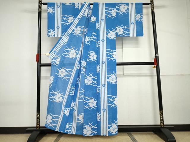 平和屋着物*夏物 小紋 紗 花露芝文 洗える着物 AABI9790cs