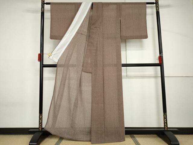 平和屋着物*夏物 小紋 紅梅織 縞 洗える着物 AABI9791cs