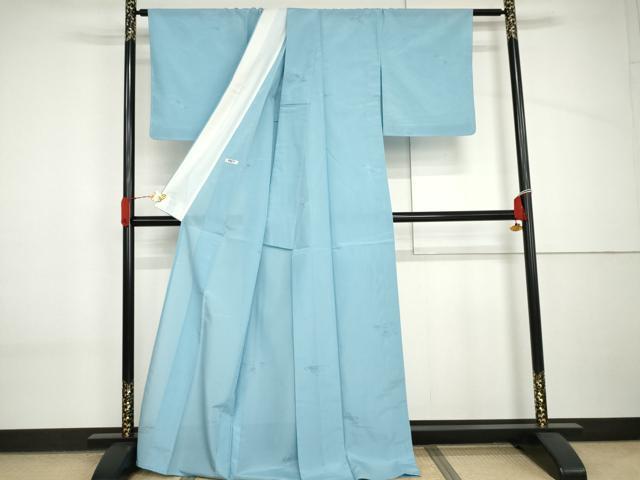 平和屋着物*夏物 色無地 縦絽 流水花紋紗 空色 正絹 逸品 未使用 AABI9792cs