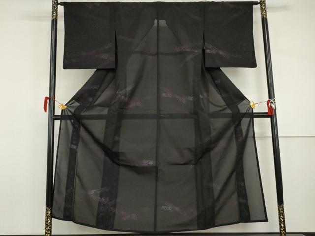 平和屋着物*夏物 小紋 風通紗 横笛 黒地 正絹 逸品 AABI9806cs