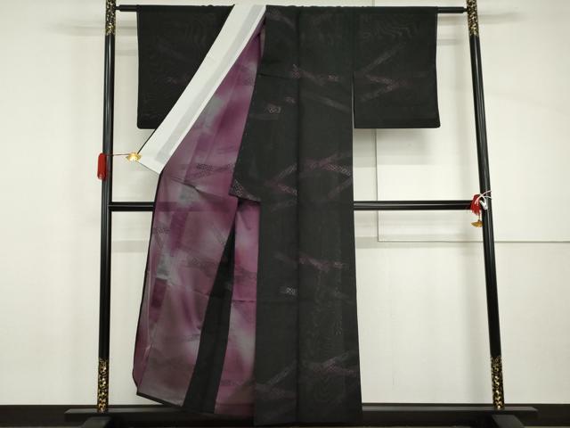 平和屋着物*夏物 小紋 風通紗 横笛 黒地 正絹 逸品 AABI9806cs