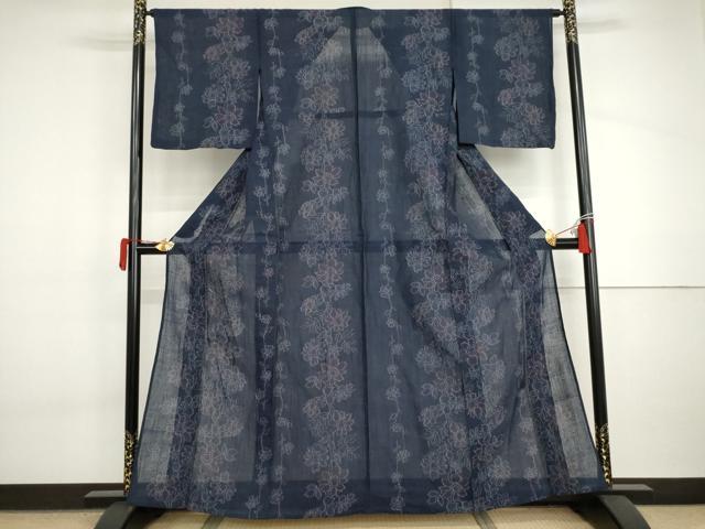 平和屋着物*夏物 小紋 紗 枝花文 AABI9813cs