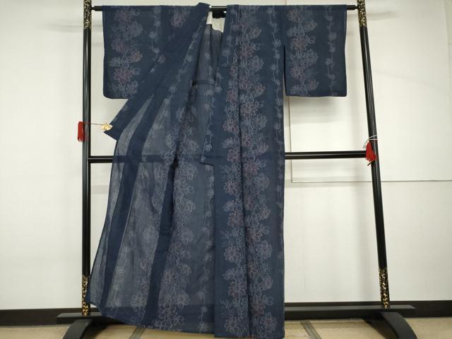 平和屋着物*夏物 小紋 紗 枝花文 AABI9813cs