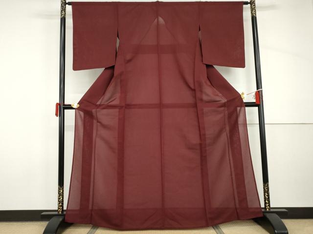 平和屋着物*夏物 色無地 紗 濃紅色 銀通し地 正絹 逸品 AABI9820cs
