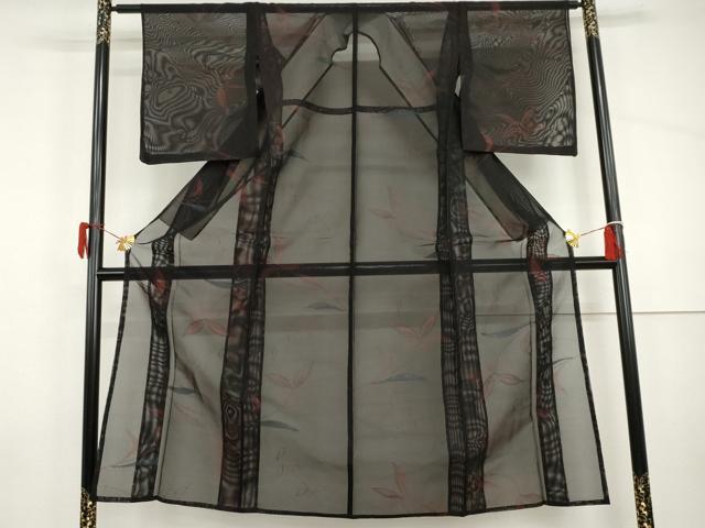 平和屋着物*夏物 小紋 枝葉文 黒地 銀糸 正絹 逸品 未使用 AABI9828cs
