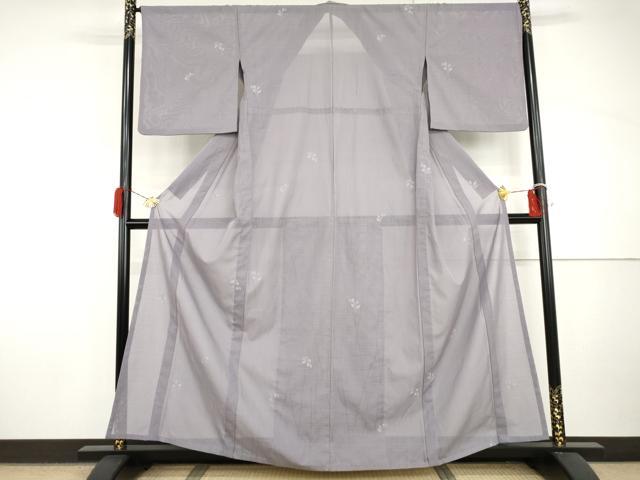 平和屋着物*夏物 色無地 変わり絽 枝葉紋紗 藤紫色 正絹 逸品 AABI9834cs