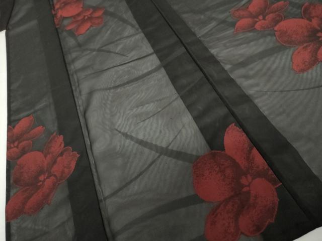 平和屋着物*夏物 小紋 紗 草花文 黒地 正絹 逸品 未使用 AABI9839cs