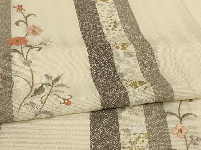 平和屋着物*夏物 訪問着 絽 刺繍 草花間道 金銀彩 正絹 逸品 AABI9845jd