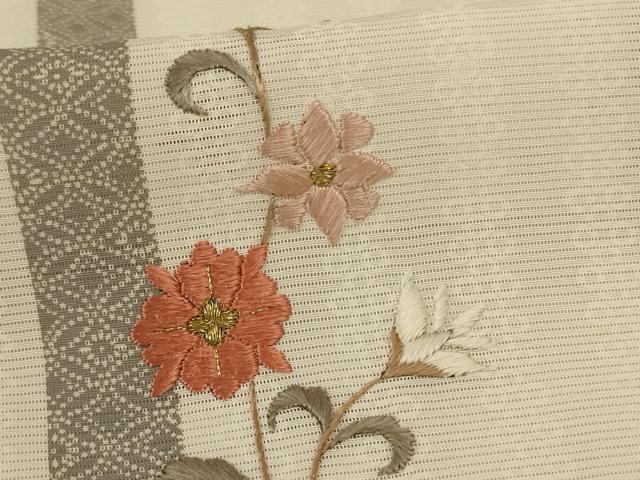 平和屋着物*夏物 訪問着 絽 刺繍 草花間道 金銀彩 正絹 逸品 AABI9845jd