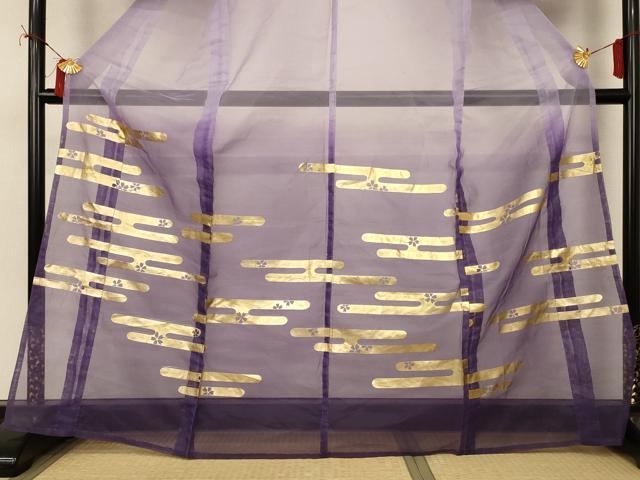 平和屋着物*夏物 男性 訪問着 オーガンジー 桜霞文 金彩 舞台衣装 洗える着物 AABI9847jd