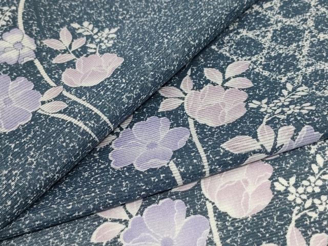 平和屋着物*夏物 小紋 絽 草花文 洗える着物 AABI9848jd