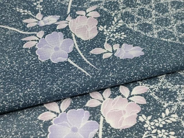 平和屋着物*夏物 小紋 絽 草花文 洗える着物 AABI9848jd