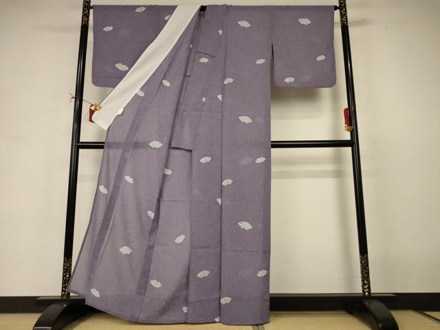 平和屋着物*夏物 小紋 紗 地紙草花文 洗える着物 AABI9849jd