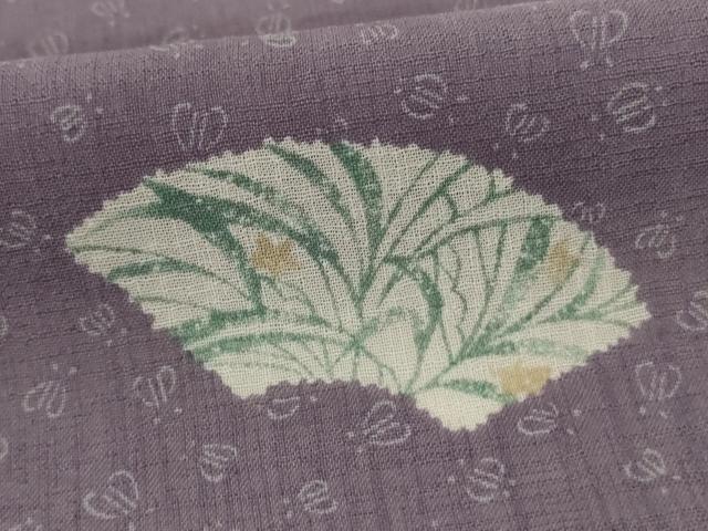 平和屋着物*夏物 小紋 紗 地紙草花文 洗える着物 AABI9849jd