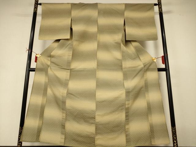 平和屋着物*夏物 紬 縦絽 花織 格子 正絹 逸品 未使用 AABI9854jd