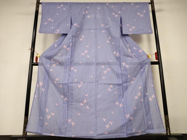 平和屋着物*夏物 小紋 絽 舞蝶文 洗える着物 AABI9855jd