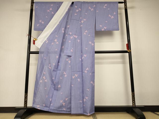 平和屋着物*夏物 小紋 絽 舞蝶文 洗える着物 AABI9855jd