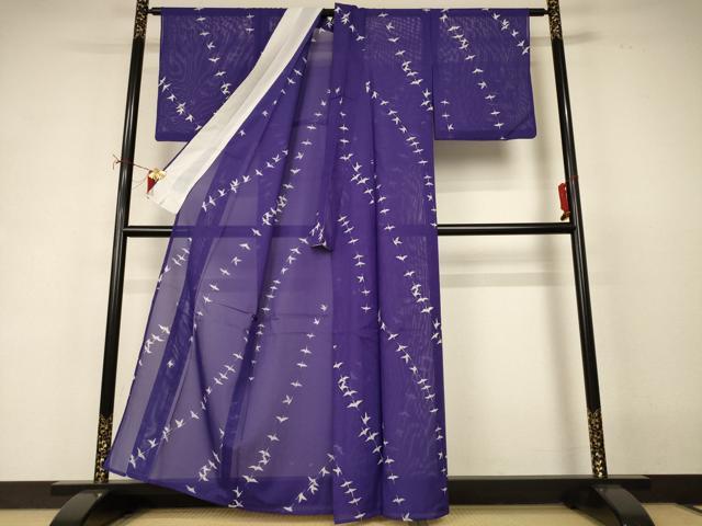 平和屋着物*夏物 小紋 絽 飛鶴文 洗える着物 AABI9857jd