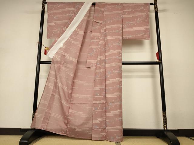 平和屋着物*夏物 小紋 絽 麻の葉舞桜文 洗える着物 AABI9883jd