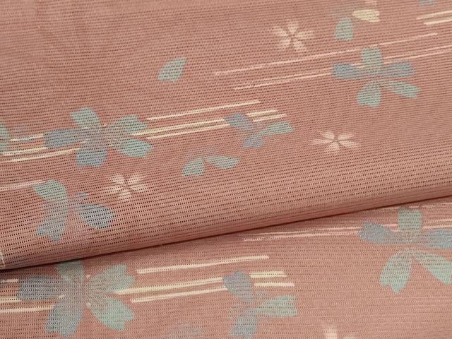 平和屋着物*夏物 小紋 絽 麻の葉舞桜文 洗える着物 AABI9883jd