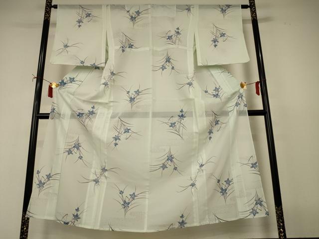 平和屋着物*夏物 小紋 絽 草花文 銀彩 洗える着物 AABI9887jd