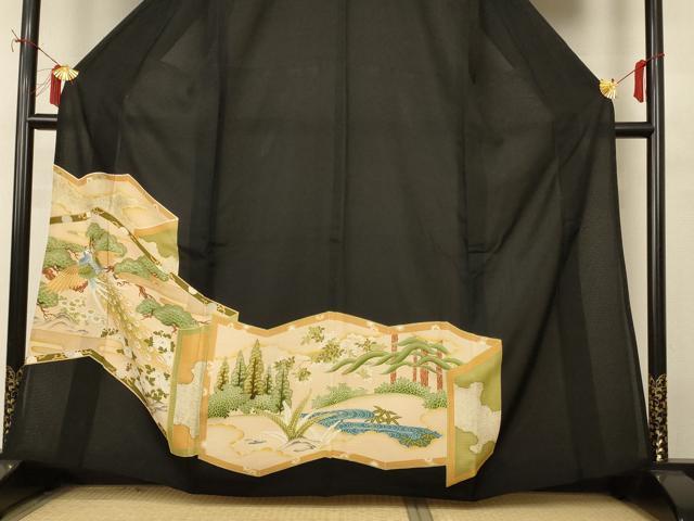 平和屋着物*夏物 黒留袖 絽 刺繍 孔雀文 正絹 逸品 AABI9910jd
