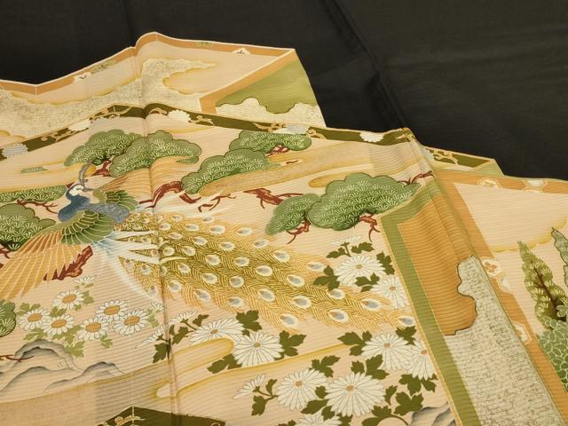 平和屋着物*夏物 黒留袖 絽 刺繍 孔雀文 正絹 逸品 AABI9910jd
