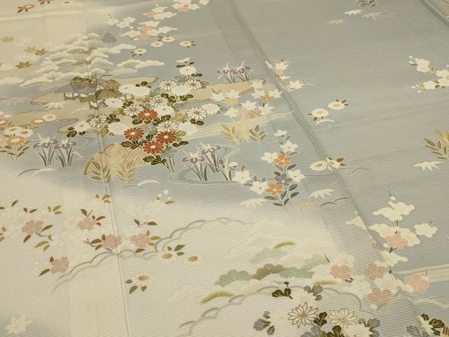 平和屋着物*夏物 訪問着 絽 風景草花文 暈し染め 金彩 正絹 逸品 AABI9916jd