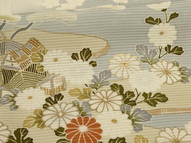 平和屋着物*夏物 訪問着 絽 風景草花文 暈し染め 金彩 正絹 逸品 AABI9916jd