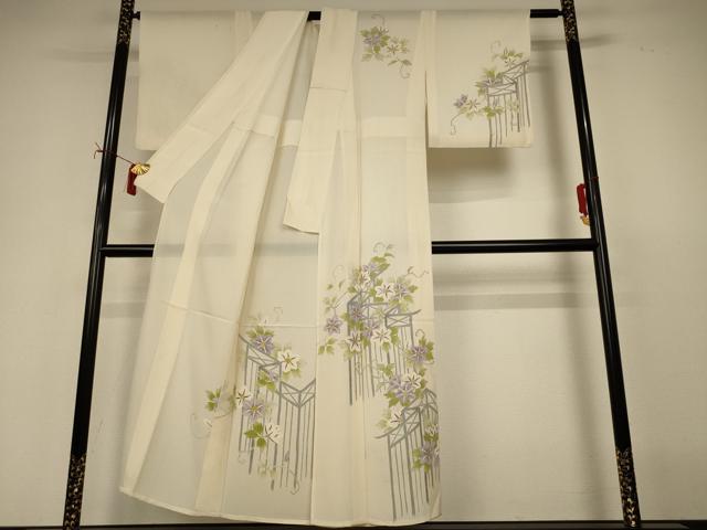 平和屋着物*夏物 訪問着 絽 草花文 銀彩 正絹 逸品 AABI9926jd