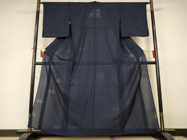 平和屋着物*夏物 色無地 縦絽 笹紋紗 藍鉄色 正絹 逸品 AABI9933jd
