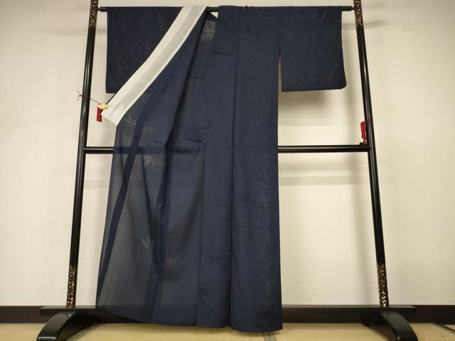 平和屋着物*夏物 色無地 縦絽 笹紋紗 藍鉄色 正絹 逸品 AABI9933jd